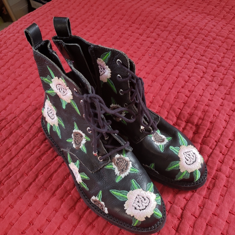 Rebecca Minkoff embroidered floral leather moto boots